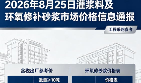 广元2026年8月25日灌浆料及环氧修补砂浆市场价格信息通报